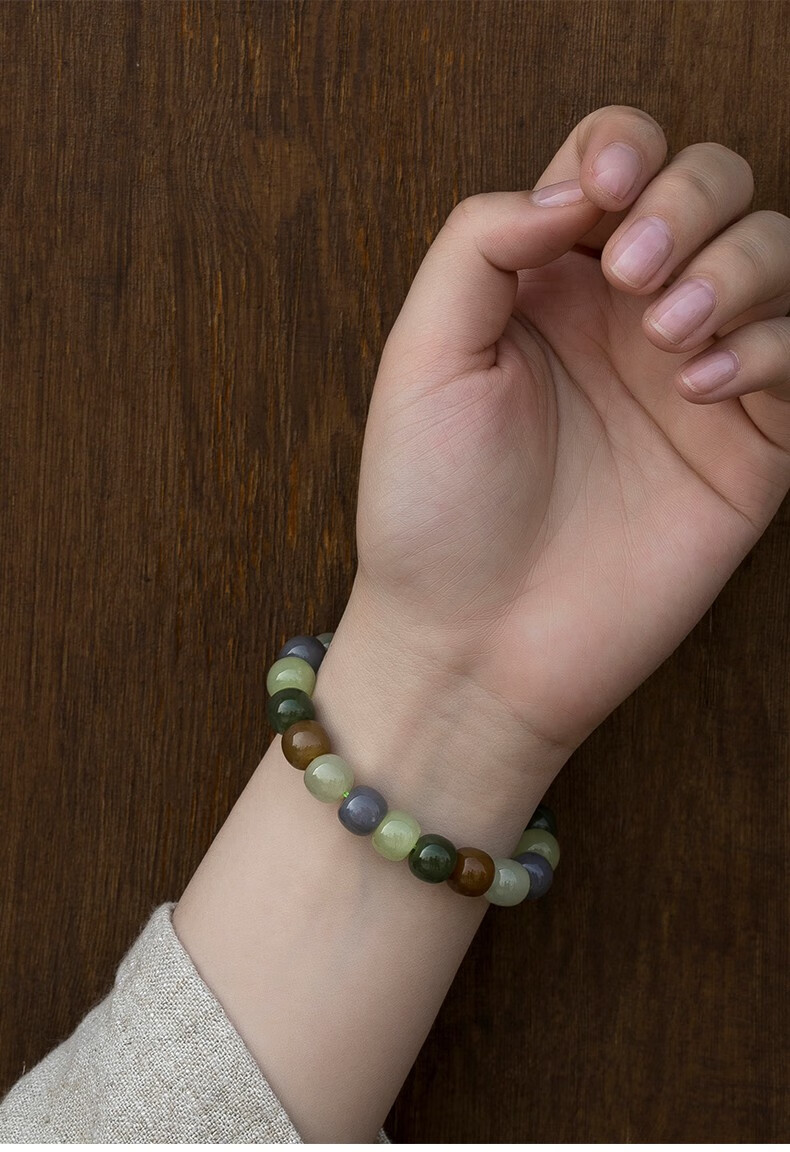 时乾 天然和田玉手链女佛珠多宝手串 青海糖料烟紫料五行转运和田玉