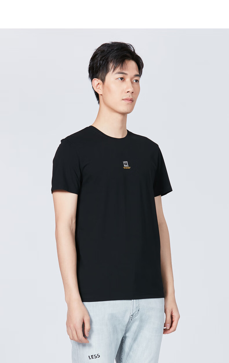 利郎莫代尔t恤男短袖圆领2021夏季新品青年男t恤 黑色(20xny21601)