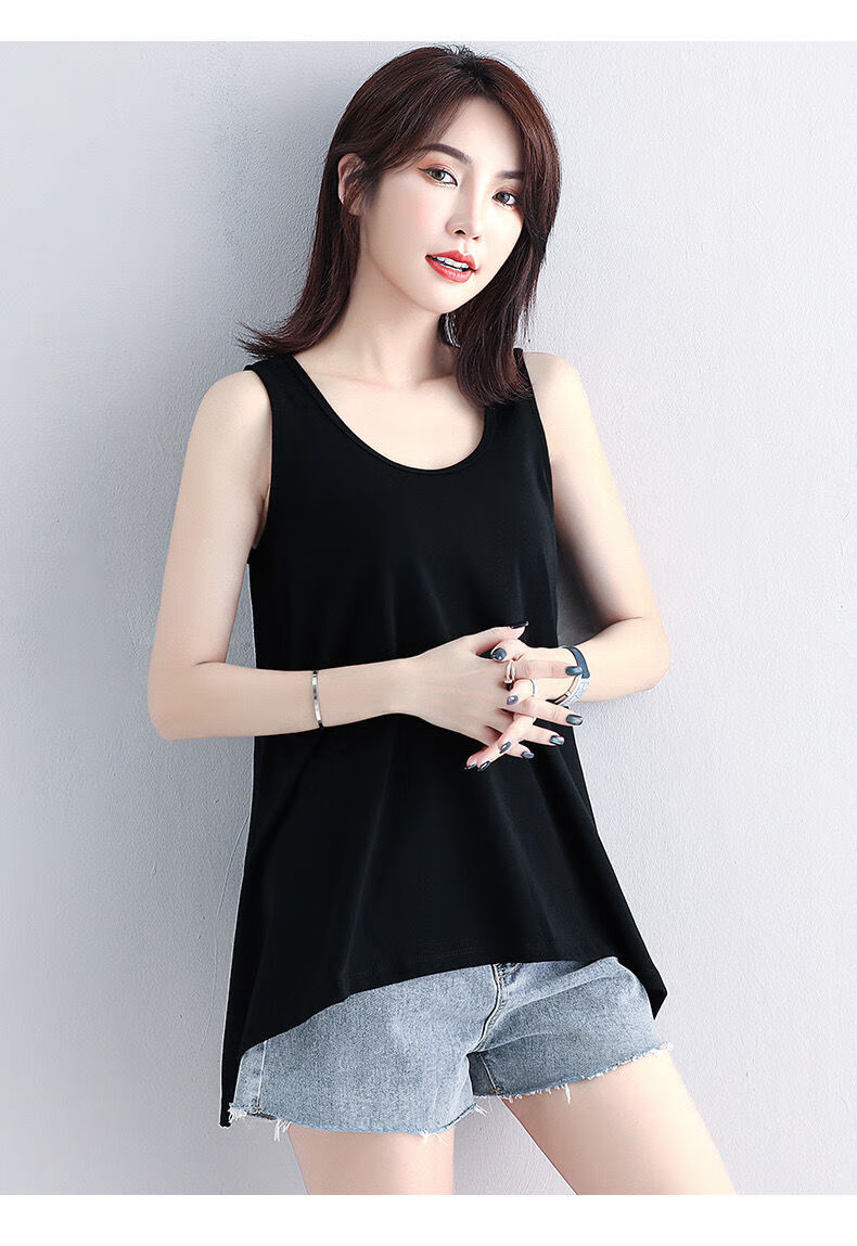 sondr棉中长款吊带背心女外穿宽松不规则下摆胖mm遮肚夏无袖孕妇打底