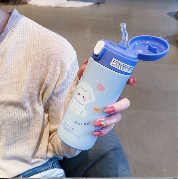 【直发】韩版保温杯女可爱带吸管式水杯情侣大人儿童少女心ins高颜值