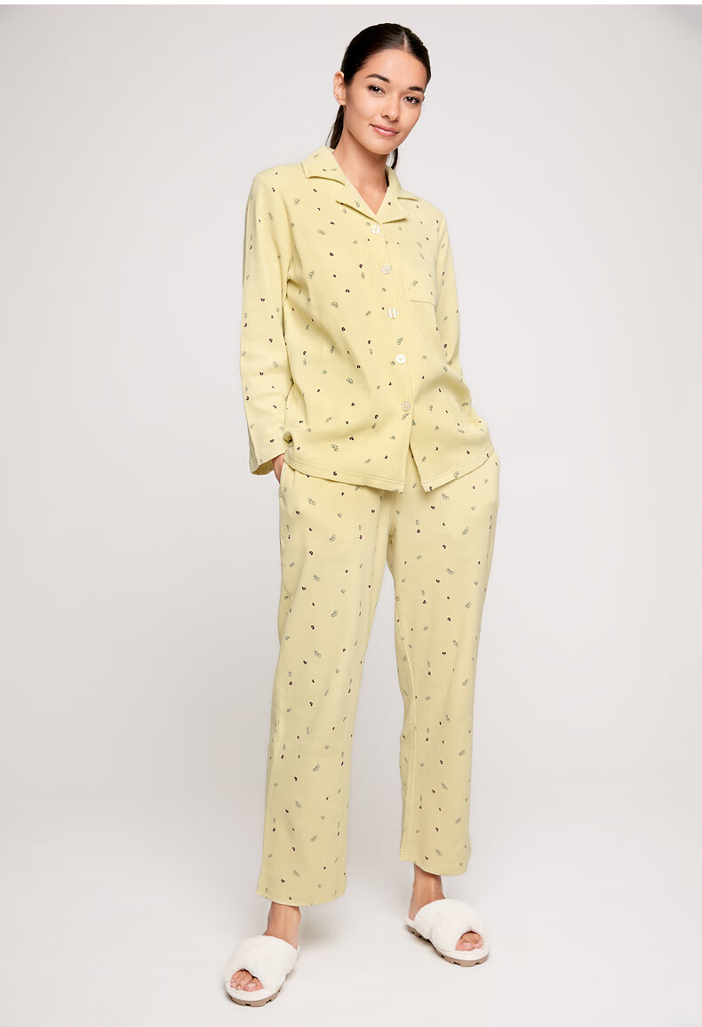 爱慕睡衣女士家居服套装心愿棉意长袖长裤棉质开襟套装am466781 绿色