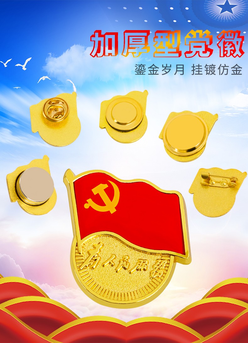 【镀金不褪色】新款标准党徽胸章为人民服务党徽2021年款磁扣党徽别针
