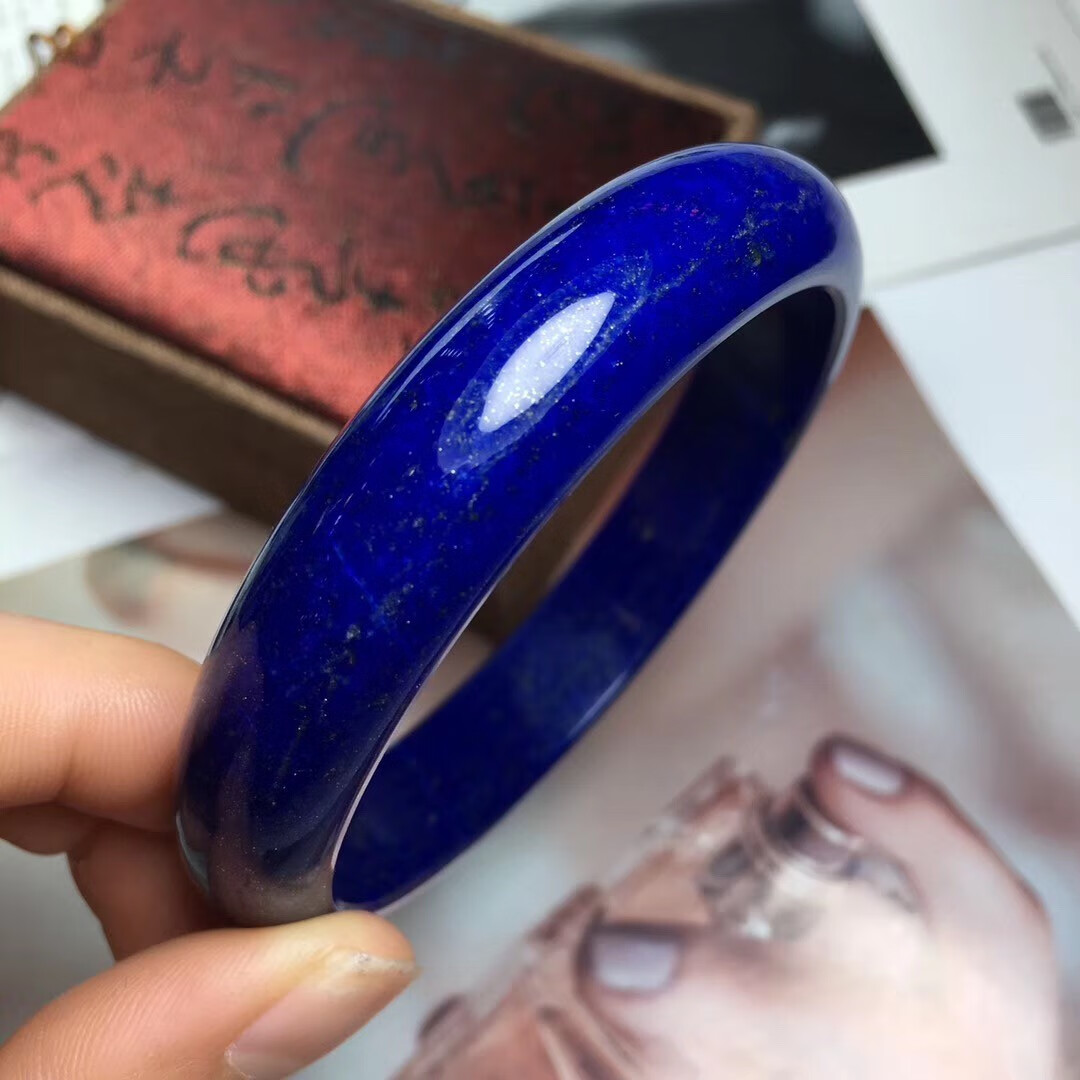 6a收藏级天然阿富汗原矿青金石手镯女帝王青一物一图微白微金手环选款