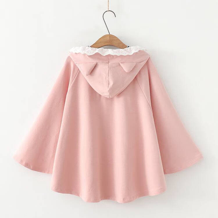 斗篷外套日系森女可爱连帽加绒加厚少女学生上衣蝙蝠披肩 粉色猫爪