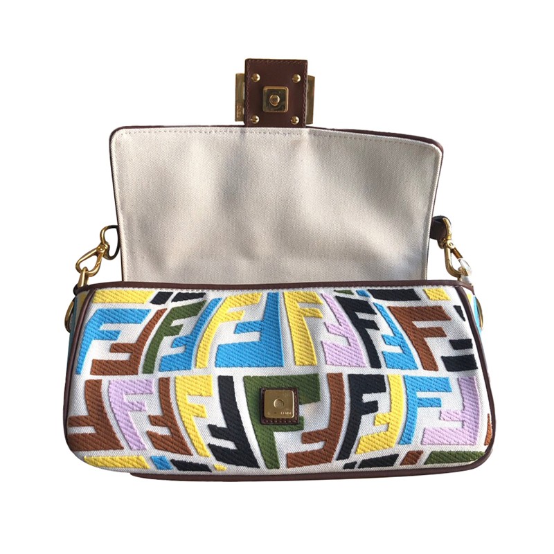 芬迪fendi彩色幻影帆布刺绣法棍包时尚手提单肩包女士现货印花26156cm