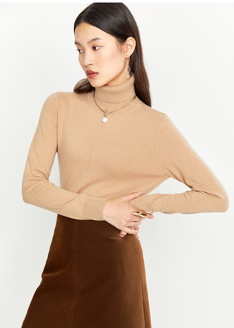 yiner音儿女装2020冬季新款纯色时尚高领羊毛针织衫套头 白色 36