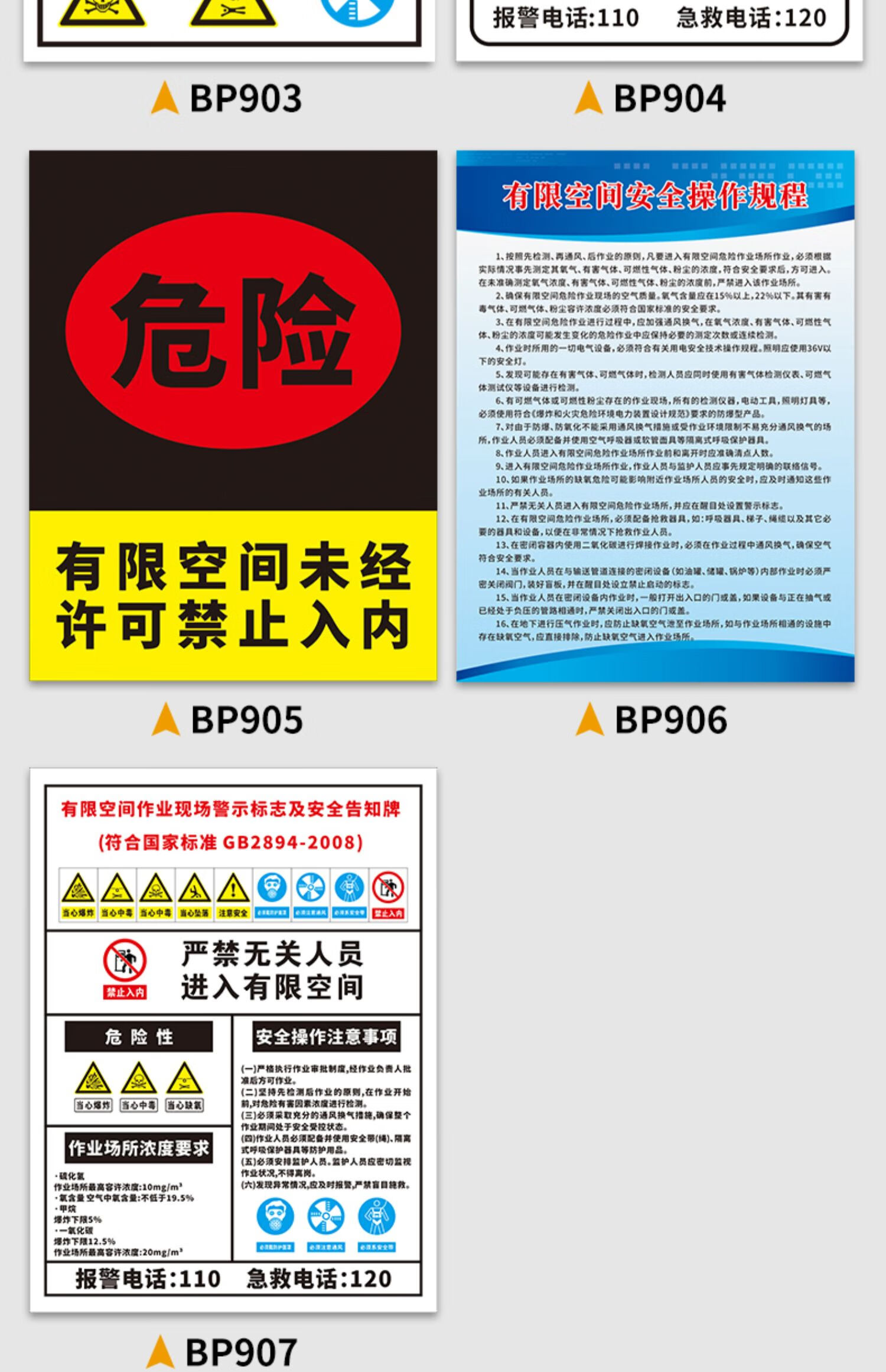 有限空间安全告知牌警告标识密闭受限空间作业告示警示牌子贴纸安全