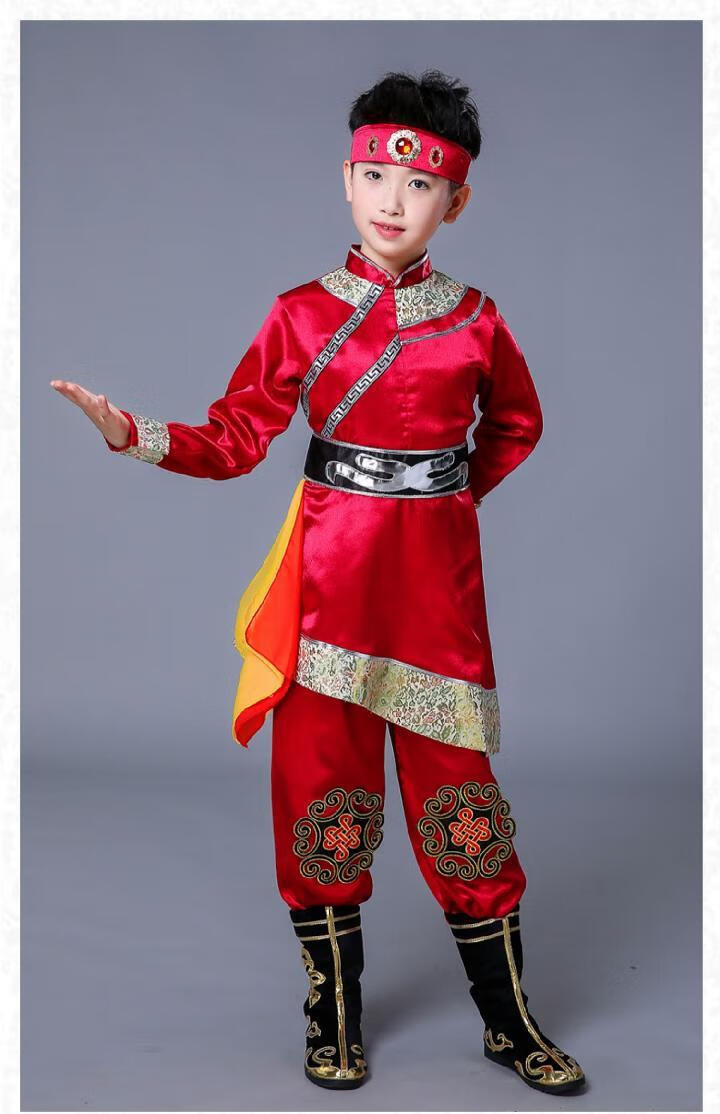 少数民族服装儿童舞蹈演出服男孩蒙古袍舞台表演服筷子舞e款蓝色需要