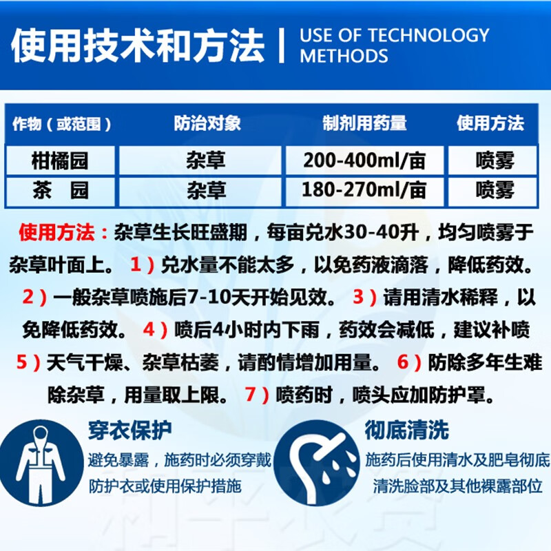 瀚沃 美国孟山都 达迈进口草甘膦钾盐茶园果园灭生性除草剂烂根型800