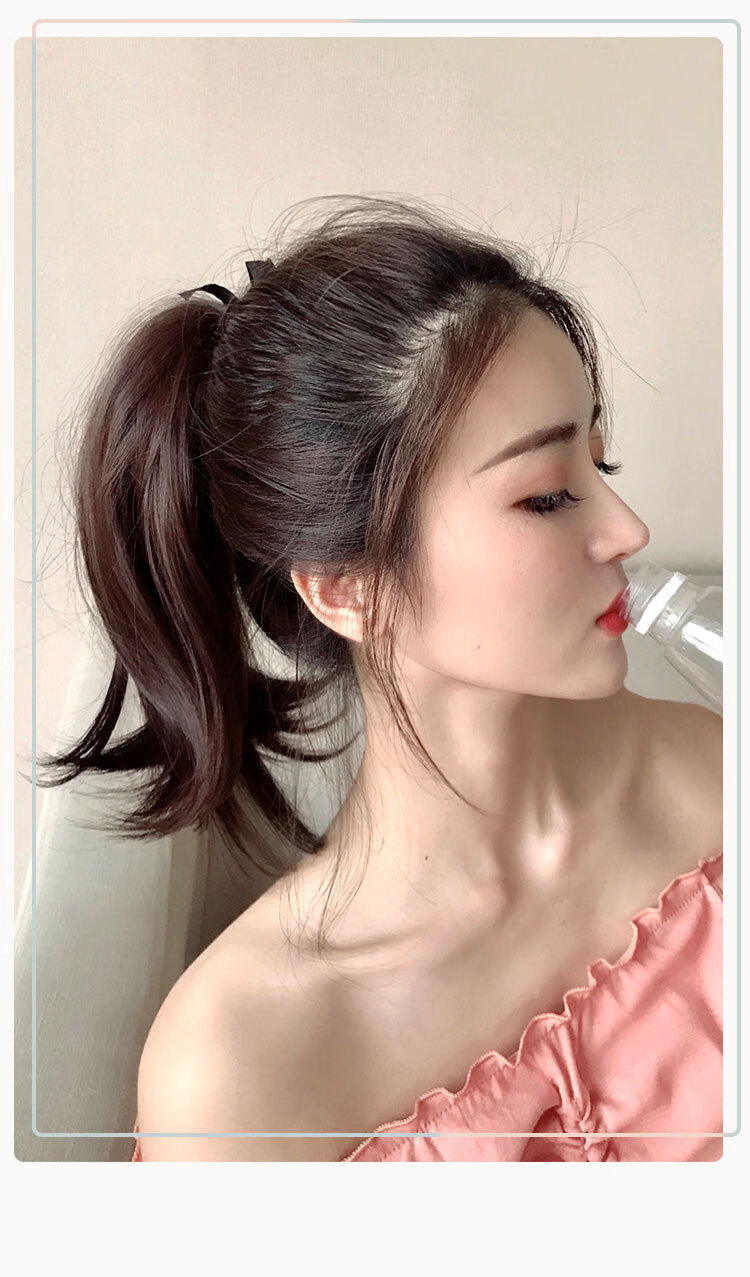 元井 超短马尾假发女 绑带式短款直发假马尾 网红微卷外翻辫子发自然d