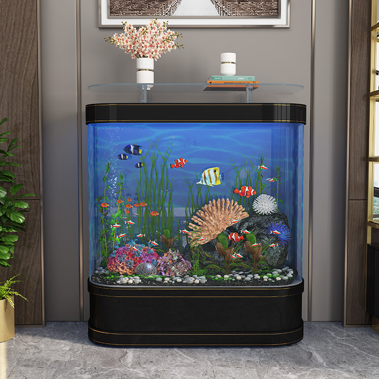 新款轻奢简约现代鱼缸水族箱 客厅家用玻璃欧式金鱼缸生态免换水大型1