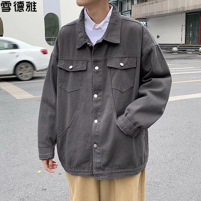 普陀西部牛仔套装外套男秋季港风复古宽松一套衣服搭配潮工装夹克三