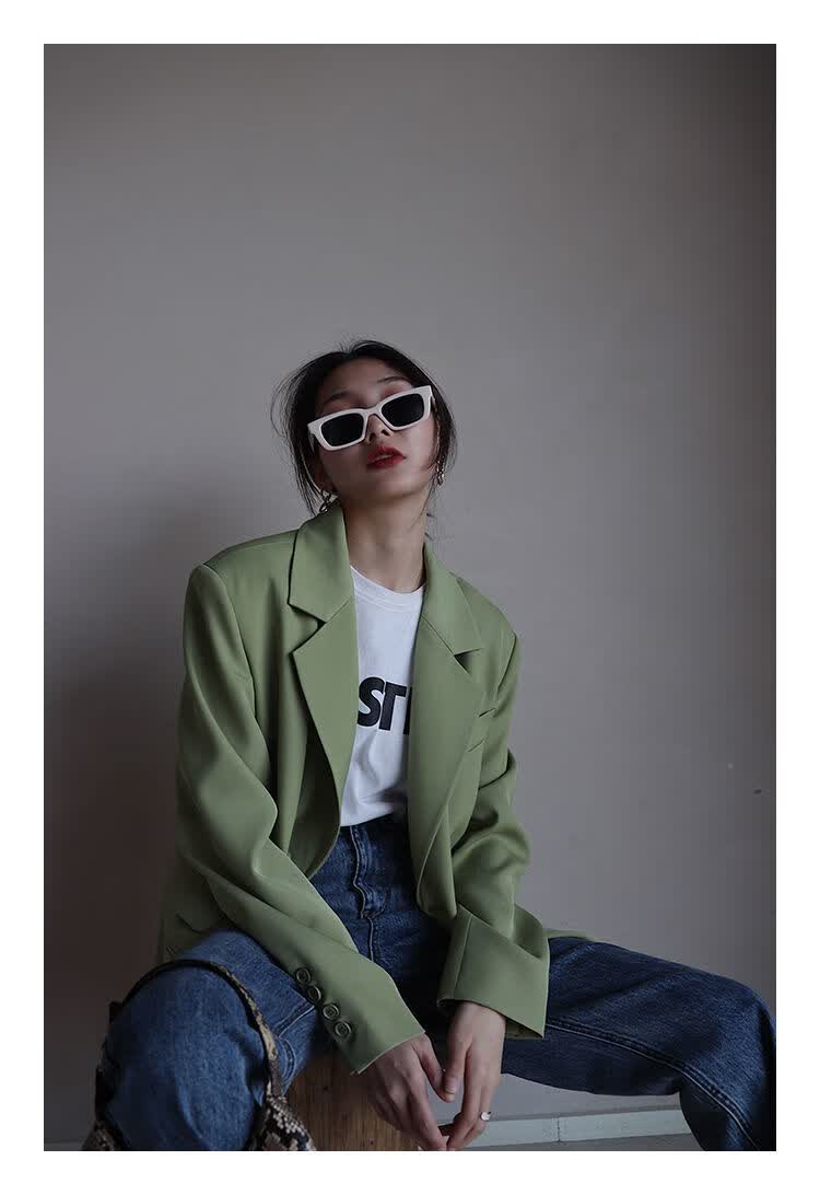2022新款西装外套女春秋休闲宽松感西服上衣设计感网红小西装牛油果绿