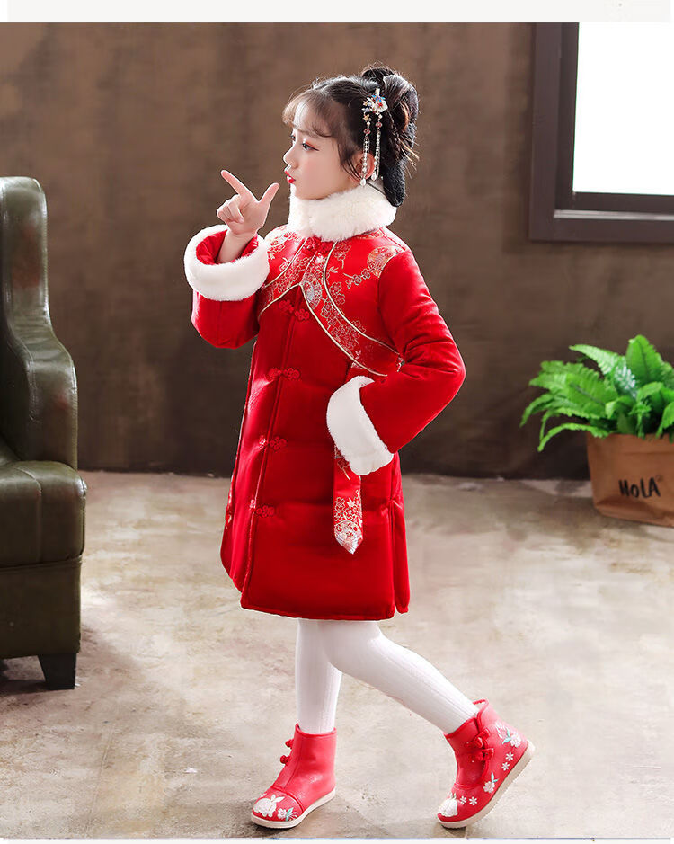 风唐装加厚女宝宝过年拜年服新年冬装棉袄粉红色h101加棉送发夹160