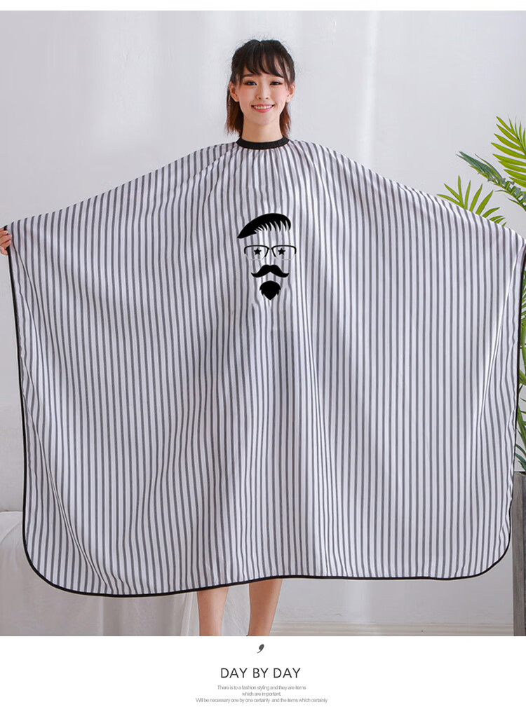 理发围布发廊油头复古风围裙不沾发专业美发剪发围布 黑白条纹-06