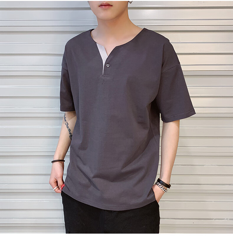 短袖t恤男五分袖纯棉半截袖夏季新款韩版宽松圆领潮流t恤打底衫大码