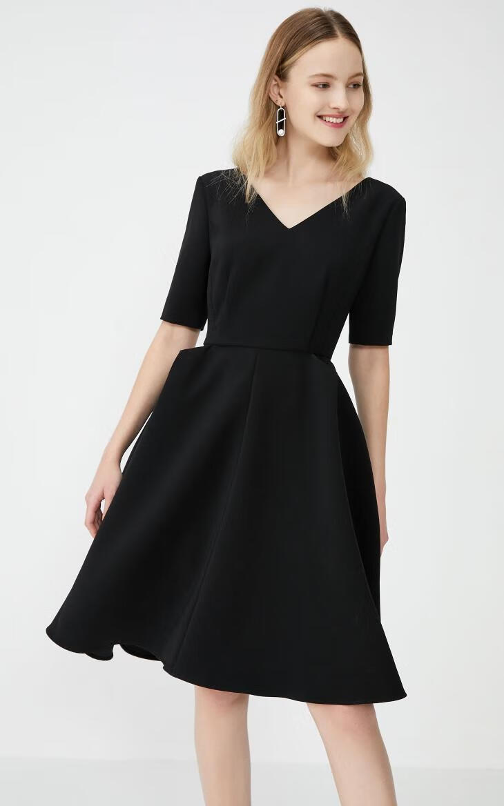 vero moda春夏新款显瘦百搭纯色v领短袖连衣裙32026z503 s59黑色 165