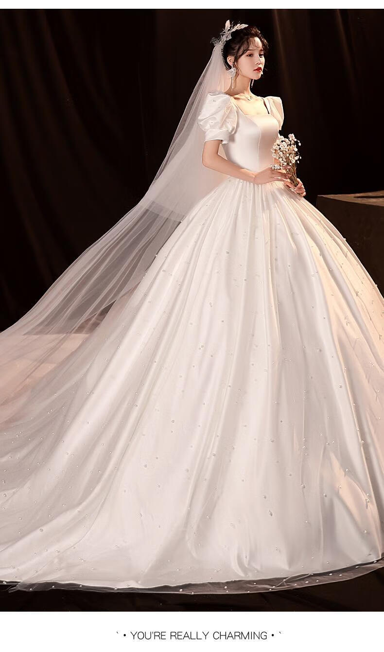 品质精选高档轻奢缎面婚纱2021新款新娘拖尾宫廷风高级质感简约大气