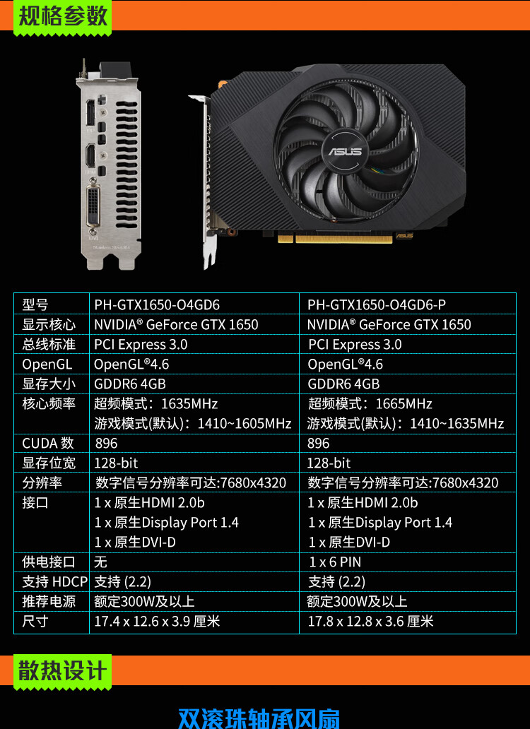 华硕asusphgtx1650o4gd6系列gddr64g电竞游戏独立显卡phgtx1650o4gd6p