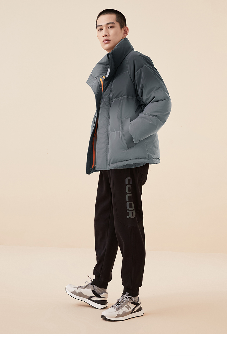 热风2021年冬季新款男士休闲渐变亮面羽绒服时尚面包服ins潮保暖24