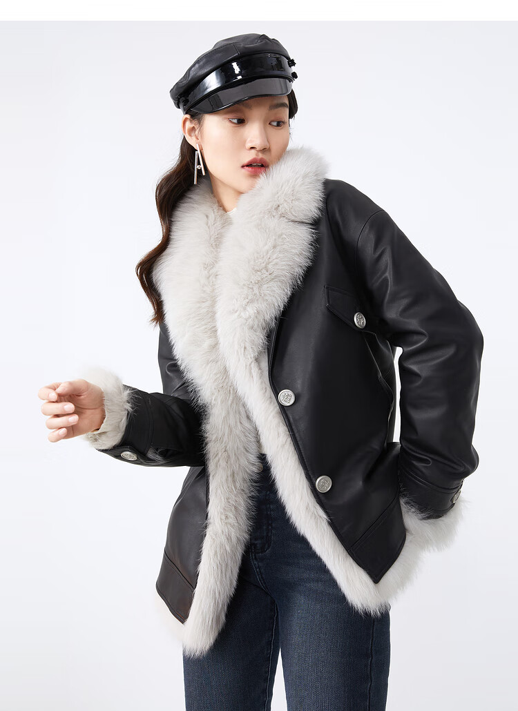 影儿yiner音儿女装2020冬季新款洋气皮草风衣外套黑色44