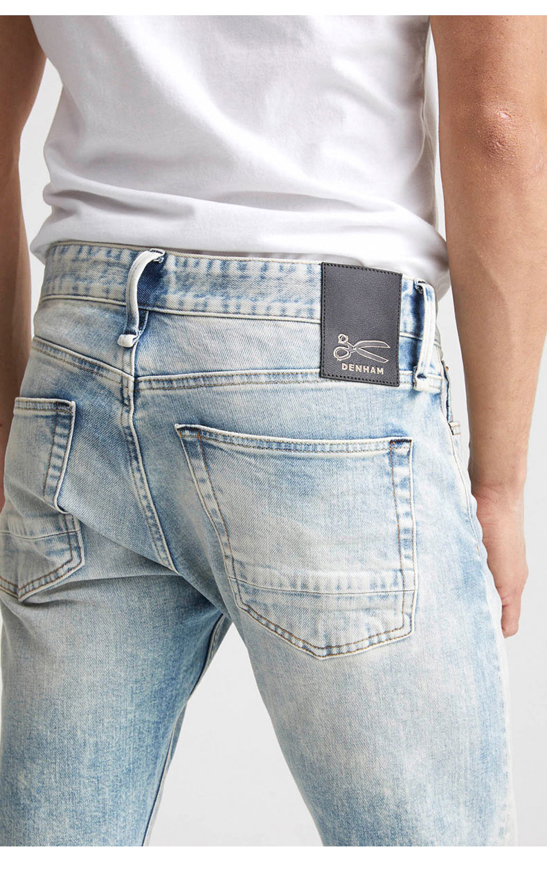 denham男士浅色石洗赤耳修身锥形牛仔裤意大利candiani牛仔razor蓝色