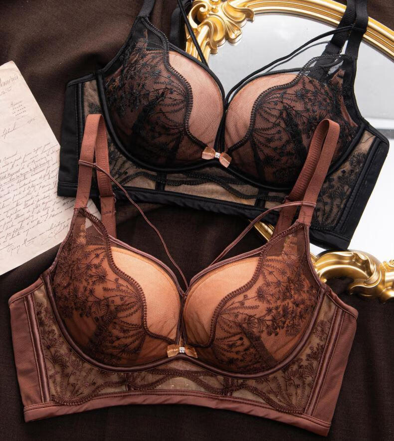 【抖音同款】ufeel深v蕾丝无钢圈内衣镂空透气精油带聚拢调整型文胸tz