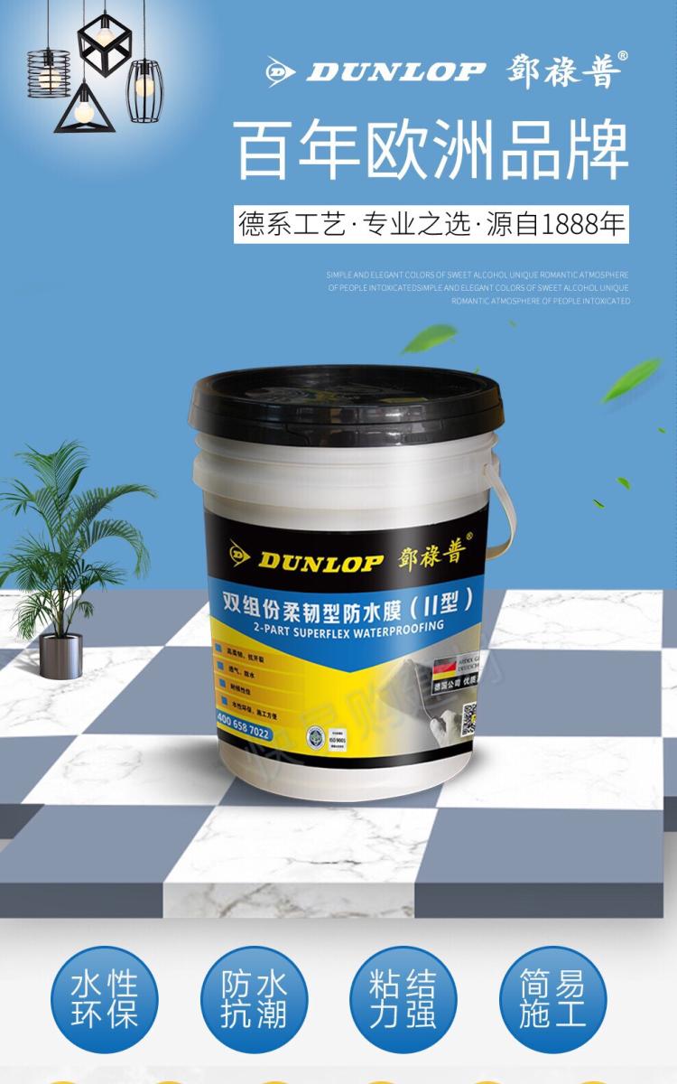 邓禄普双组份柔韧型防水膜可用厨房卫生间阳台地下室防水砂浆涂料定制