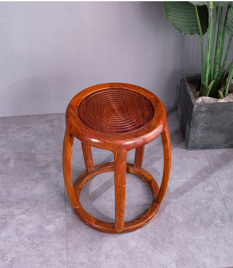 青龙韵阁红木家具缅甸花梨学名大果紫檀鼓凳实木圆凳家用中式茶几矮凳