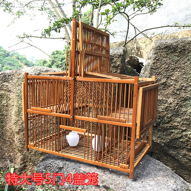 新款自动拍笼打笼踏笼机关笼翻滚笼方形竹制毛竹鸟笼竹子自锁鸟笼加