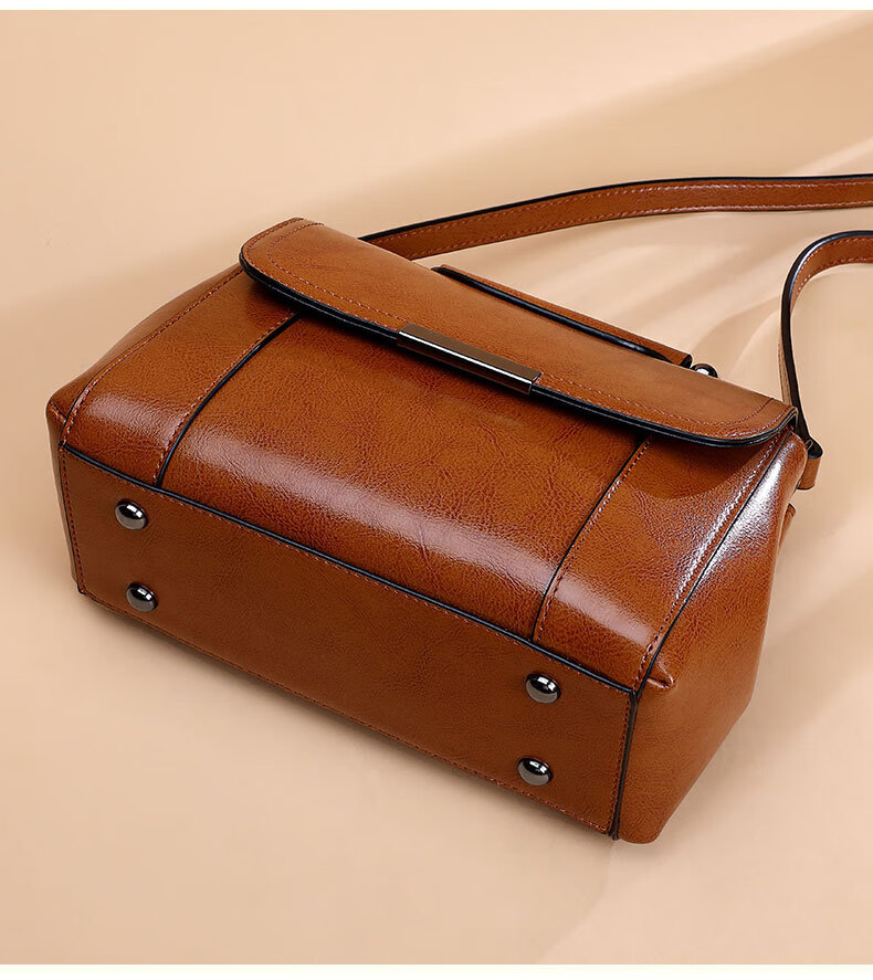 女包新品2021春夏复古包包欧美复古波士顿包超火女士斜挎手提包 棕色