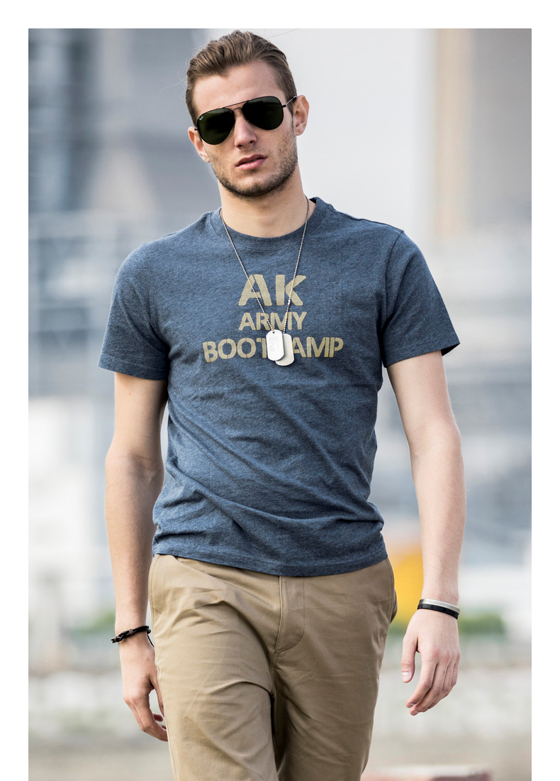 ak男装轻复古系列字母大印花短袖t恤男柔软透气打底衫t恤2100010 深花