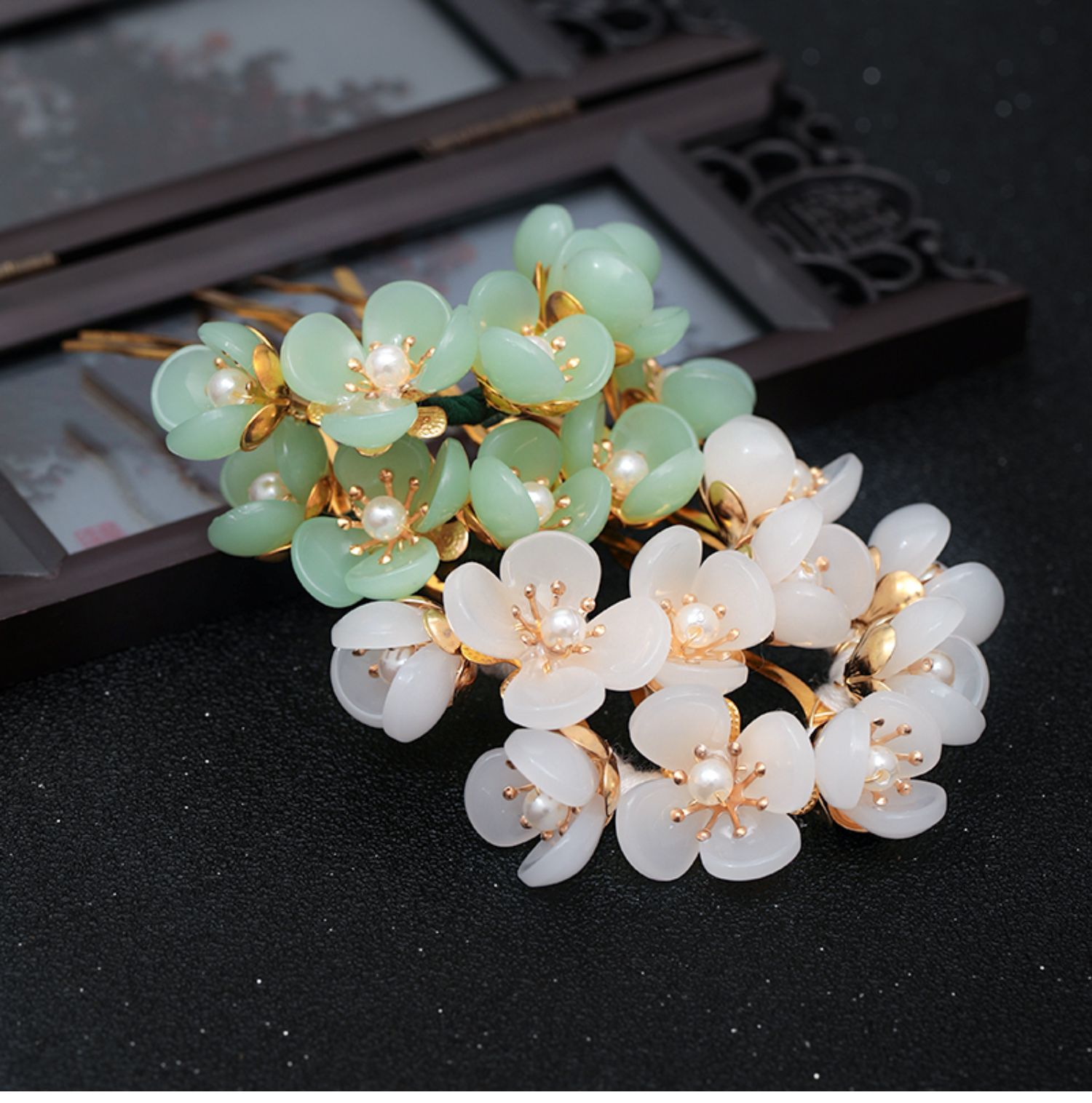 古风汉服梳插梳配饰簪子古装头饰女盘点缀型小钗古风饰品青柠绿色白色