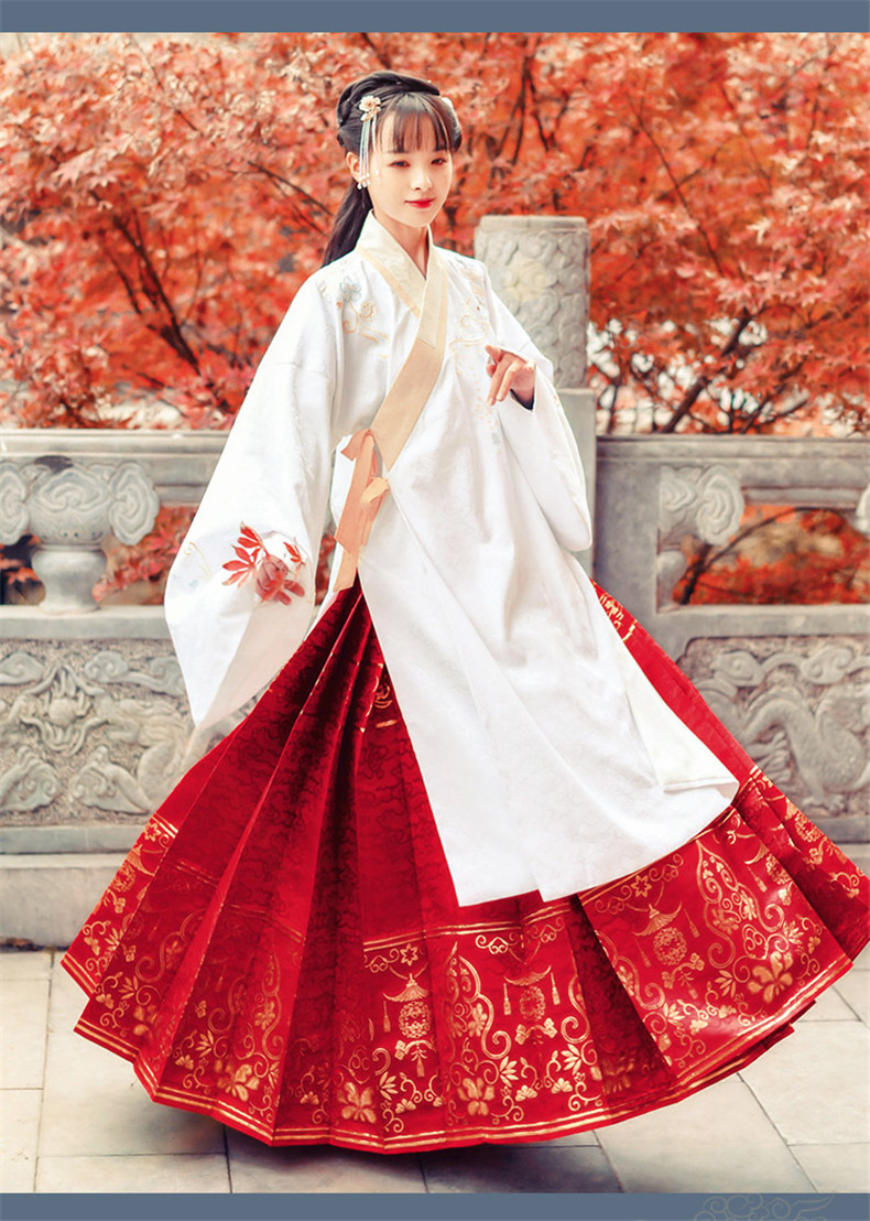 如梦霓裳汉服女装原创明长袄六米织金马面裙摆袄裙绣花明制 白色长袄.