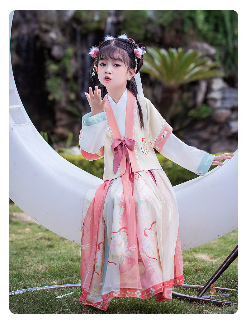 汉服女童古装小女孩超仙襦裙中国风连衣裙秋款儿童古风唐装国学服月桂