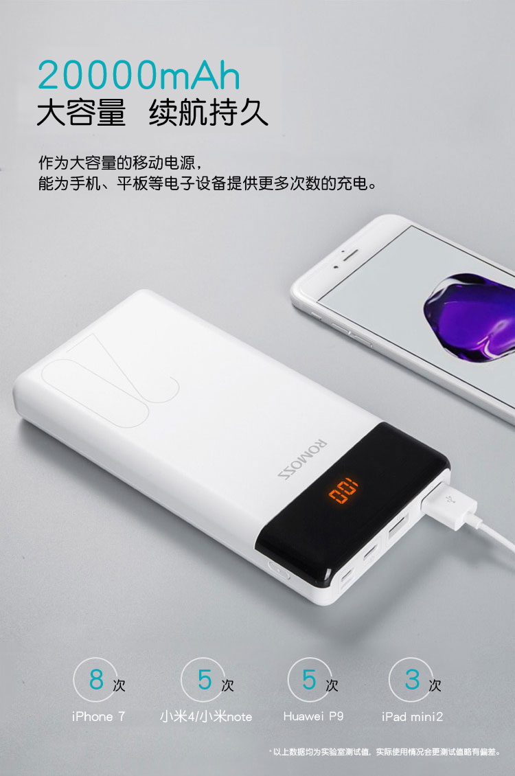 充电宝20000毫安移动电源66w超级快充大容量小巧便携快充七千猫杰霆