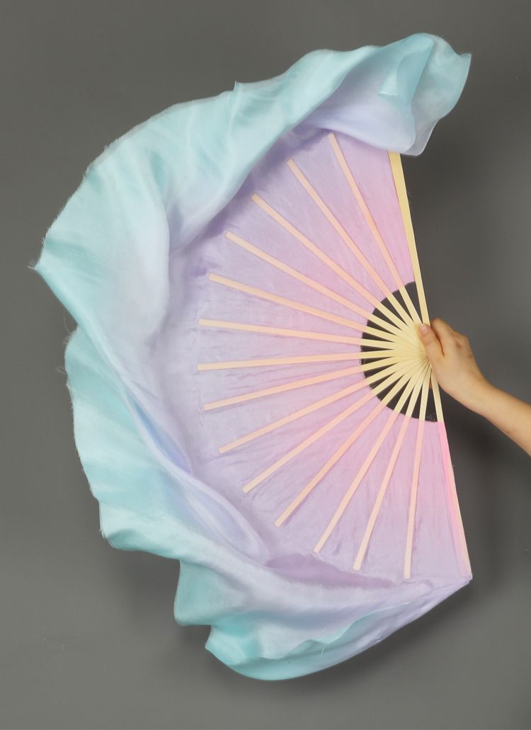 广场舞舞蹈扭秧歌扇子长绸扇真丝舞扇加长梦幻粉紫蓝渐变彩色跳舞扇