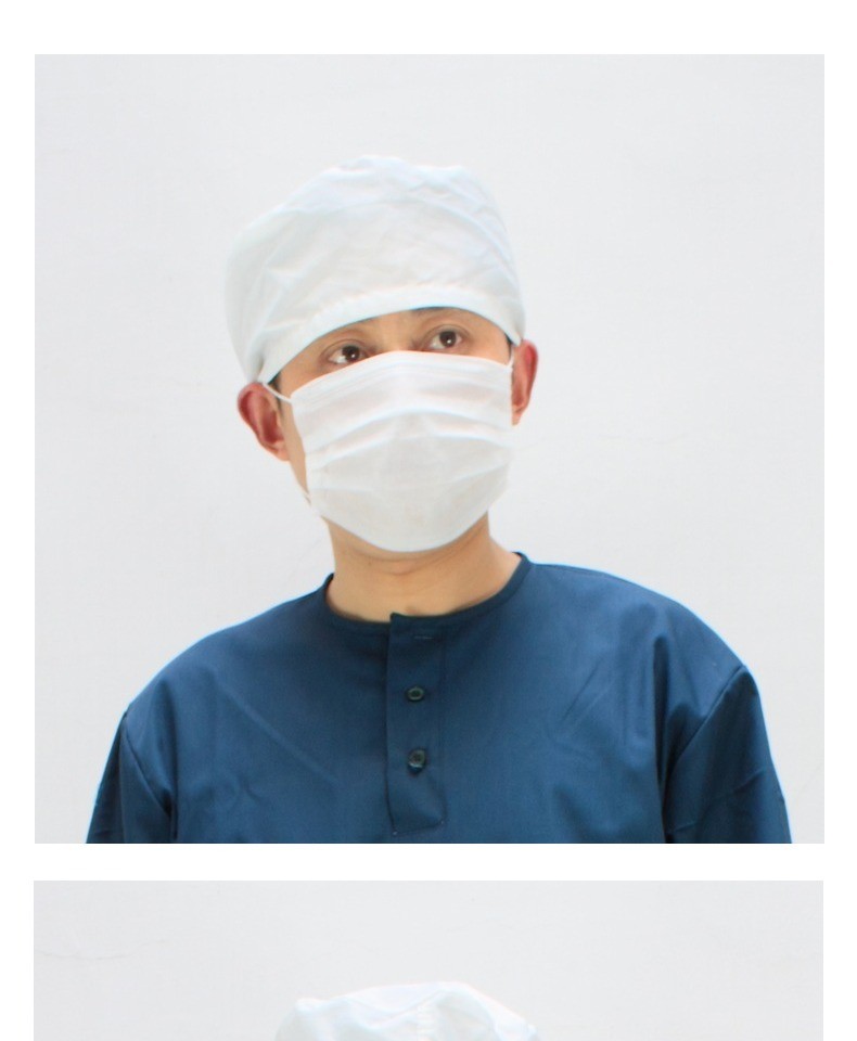 帽医师卫生小白帽圆帽实验室布帽均码可调节男女通用全棉涤棉 蓝色