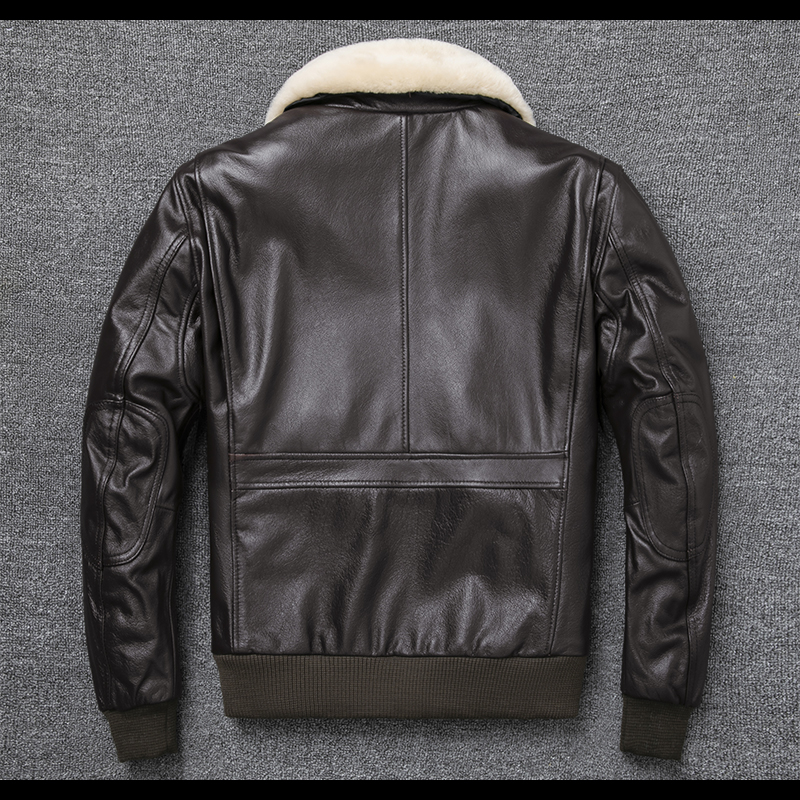 新空军男士外套皮衣品飞行员皮夹克纯头层牛皮真皮大码飞行服皮 棕色