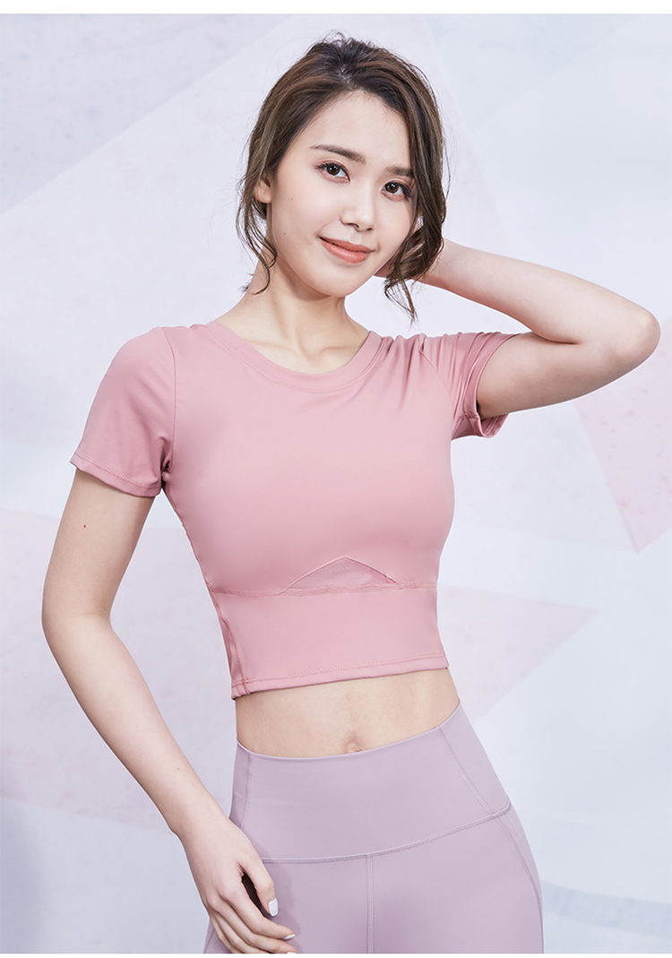 运动上衣女秋冬性感露脐短款t恤速干瑜伽健身服长袖弹力紧身衣 紫色