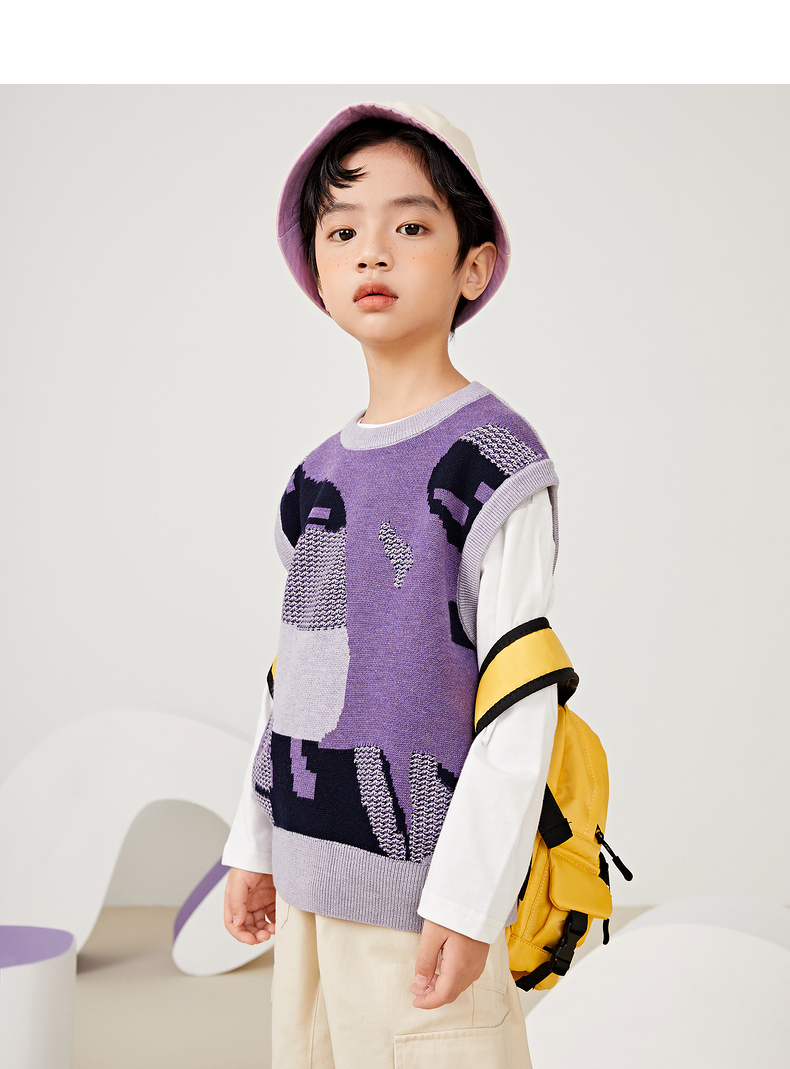 【商场同款】gxgkids童装儿童马甲男童学院风针织背心内搭无袖春 紫色