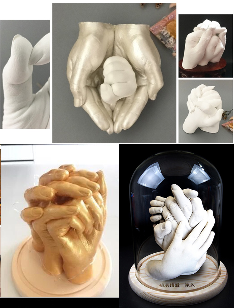 一家三口手模型diy抖音情侣手模石膏 手摸材料自制作模型粉克隆粉 合