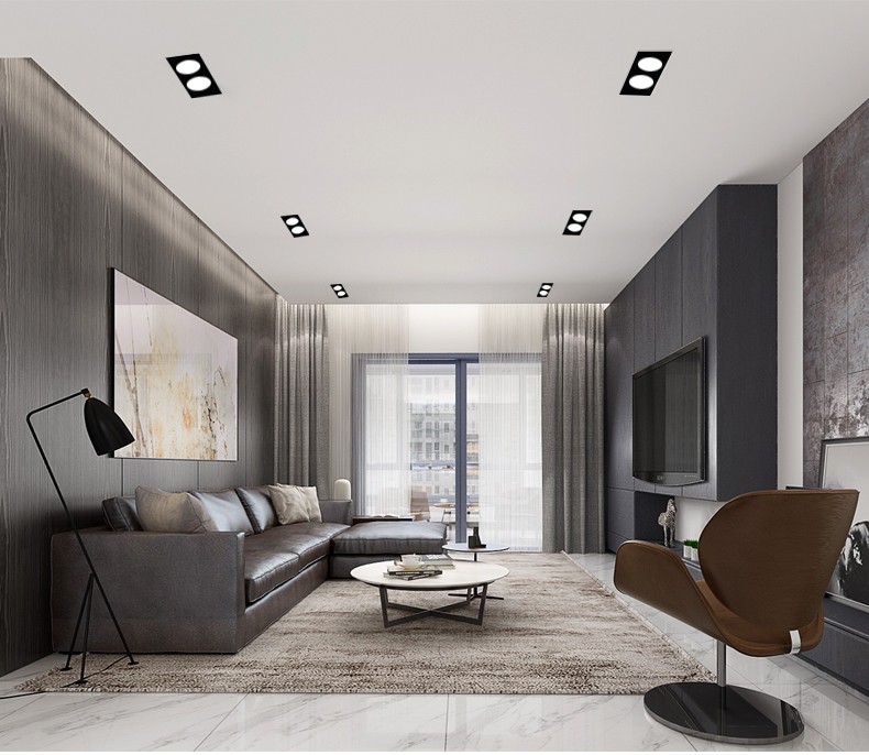 勤辉黑色双头筒灯嵌入式长方形led天花灯客厅过道双排格栅吊顶斗胆灯