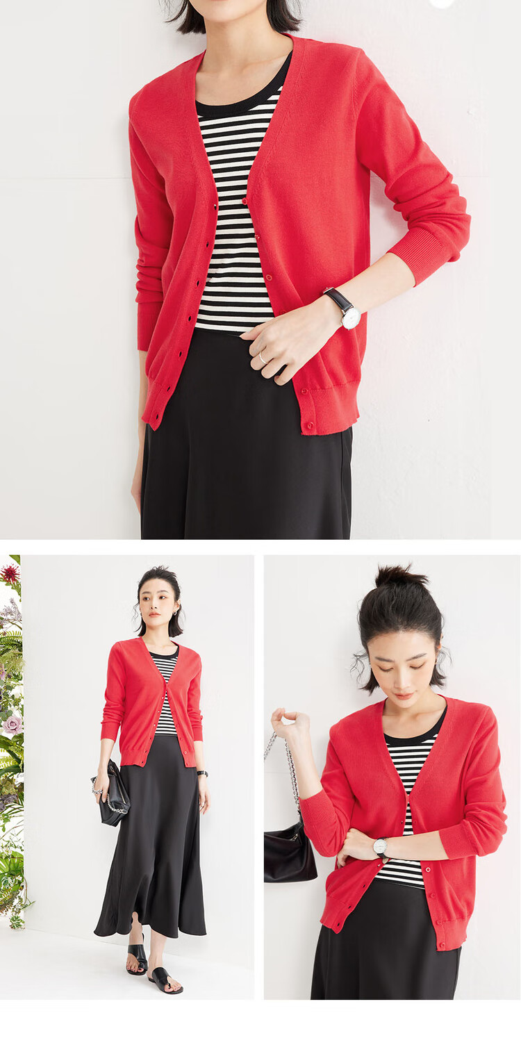 Giordano Knitted Cardigan for Women, Cotton V-Neck Sweater, Women's Outerwear, Solid Color Women's Jacket 05350649 18