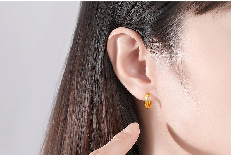黄金耳扣女5g硬金耳圈素圈时尚简约百搭小圆圈光面金耳环送女友礼物