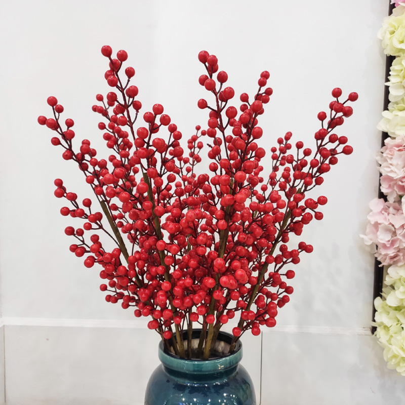 仿真红果 圣诞果 发财果 鸿运果 装饰冬青果 新年红色豆子年宵花 金色