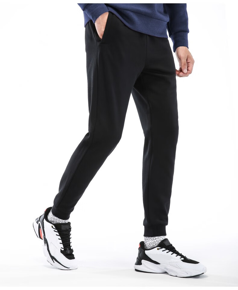 鸿星尔克(erke) 运动裤男春夏季男士黑色梭织长裤青少年收口小脚裤子