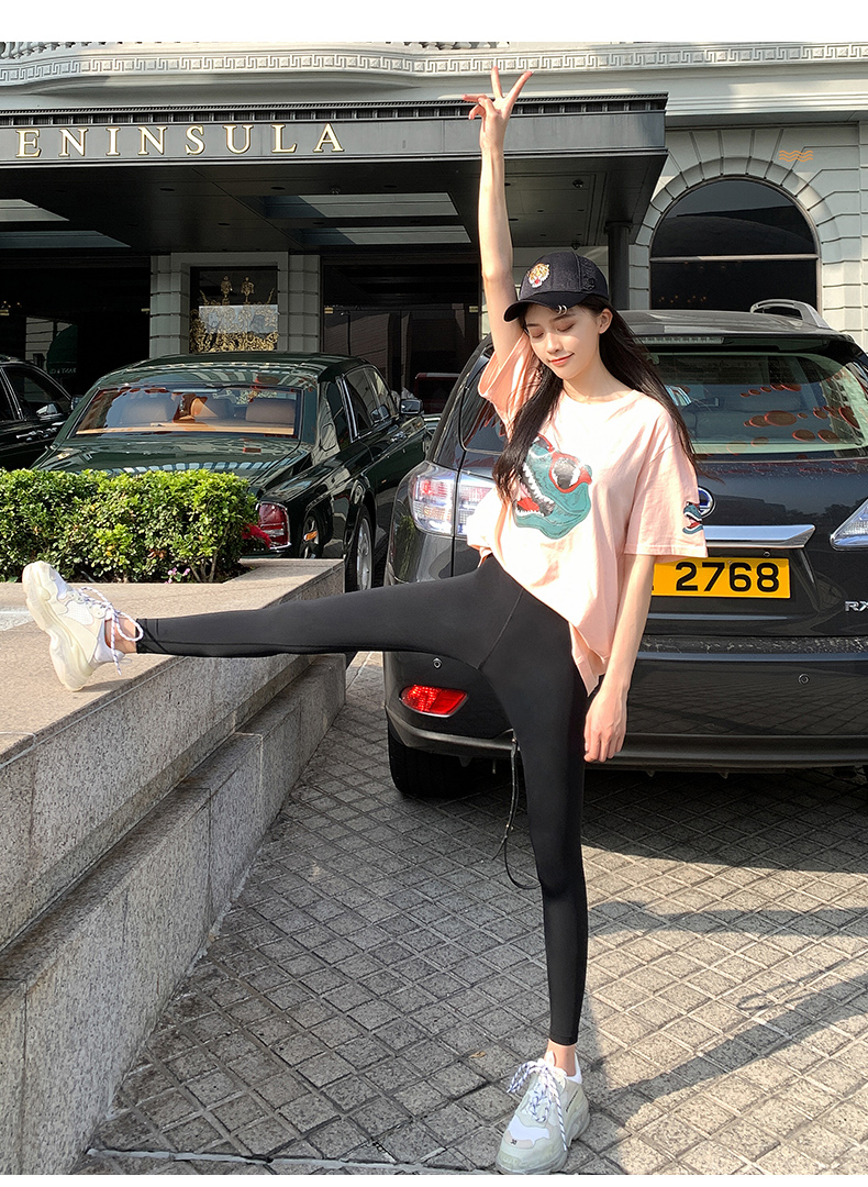 浪莎langsha冰丝打底裤女外穿九分速干夏季薄款印花弹力鲨鱼皮液体裤