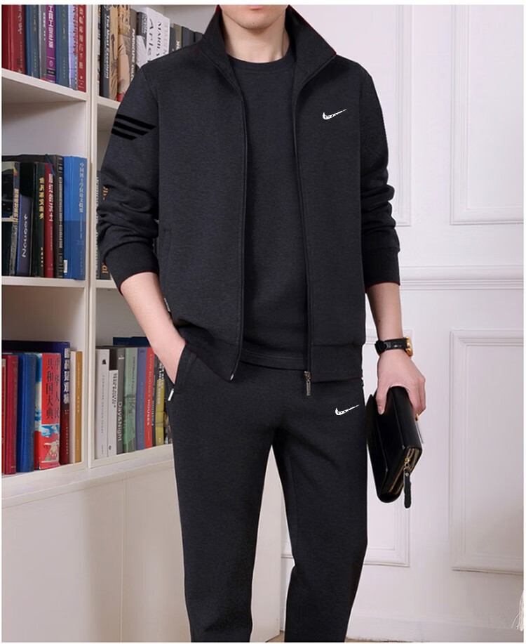 耐克(nike) 中老年男士运动服套装男春秋纯棉休闲爸爸运动套装三件套