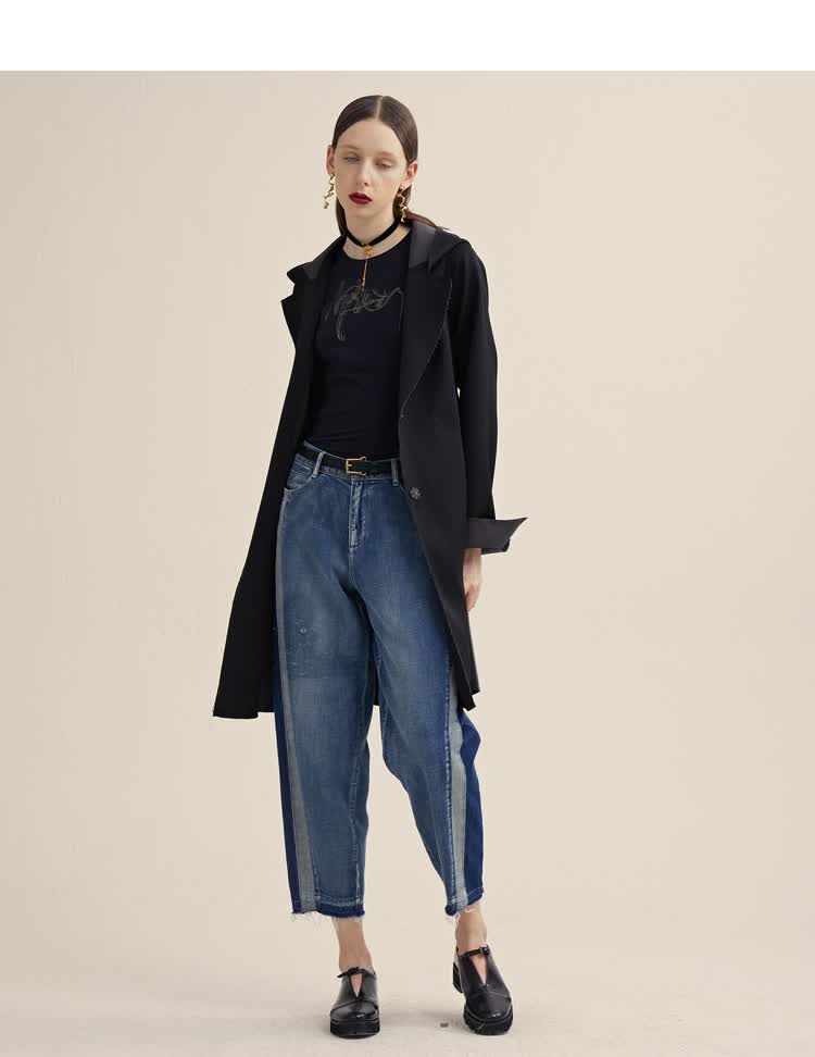 女装 风衣 谜底 miidii/谜底21春新款简洁质感毛边系带收腰中长款风衣